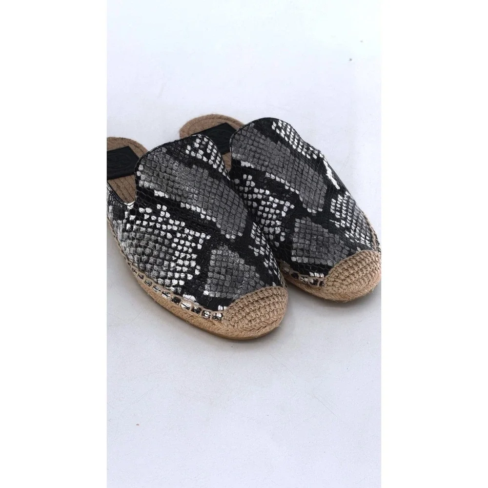 Tory Burch Mules Espadrille Python Embossed Leather Tricolor‎ Women 7 Black Gray